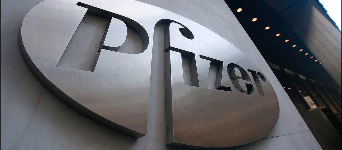 Pfizer corporate logo on building