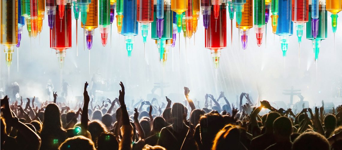 audience cheering injection needles for vaccine