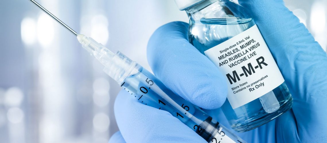 MMR vaccine bottle with injection needle